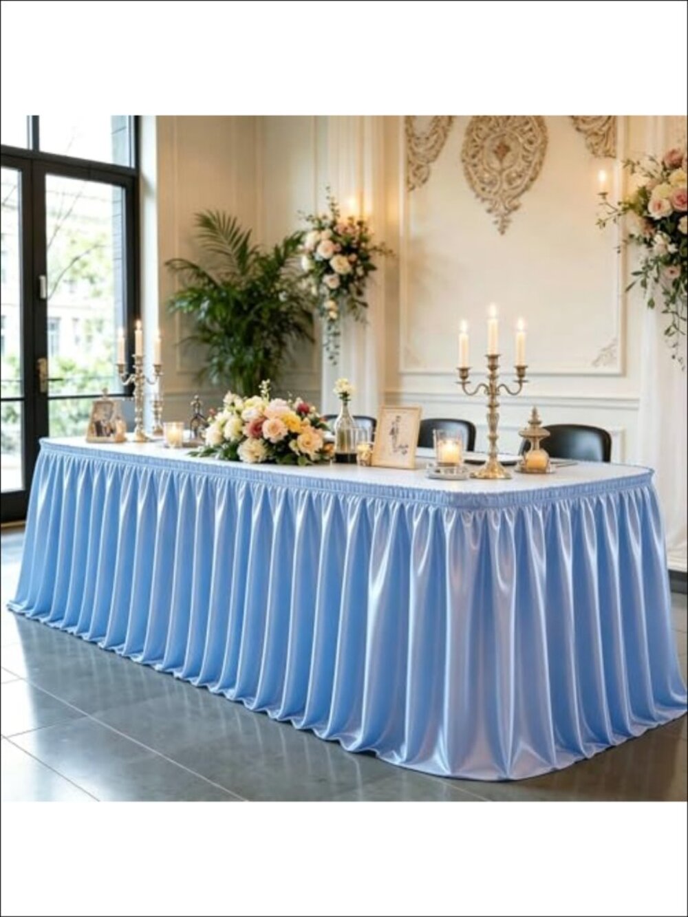 Satin Table Skirt 9ft Ruffle Wrinkle Resistant Velcro Rectangle Tables Party